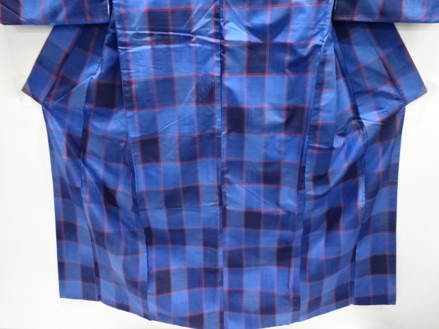  アンティーク　格子織り出し手織り節紬着物アンサンブル